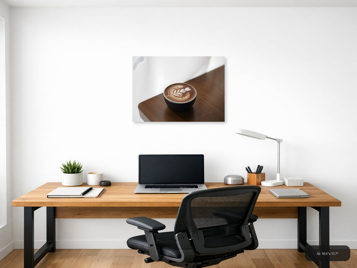 Minimalist Latte Art Coffee Cup Wall Art — A3 / Office