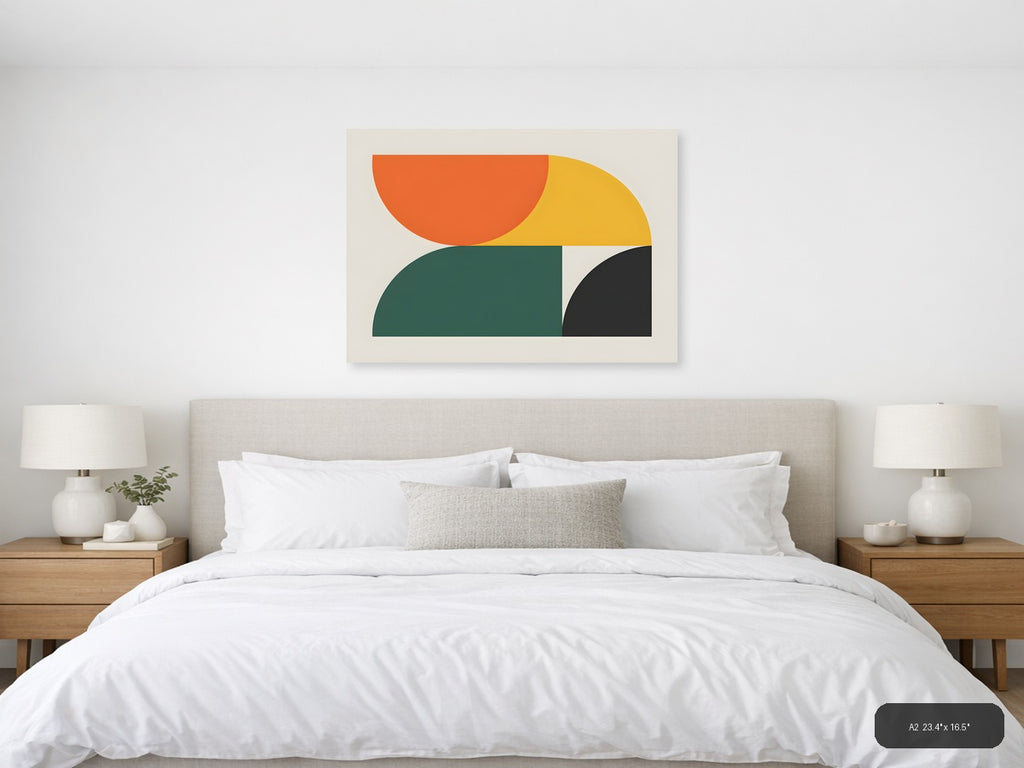Minimalist Geometric Shapes Orange Yellow Green Wall Art — A2 / Bedroom
