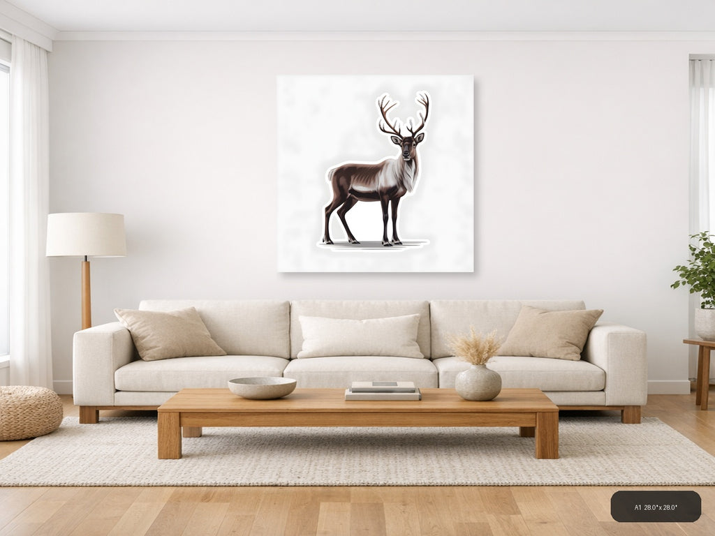 Minimalist Brown Deer with Antlers Wall Art — A1 / Living Room