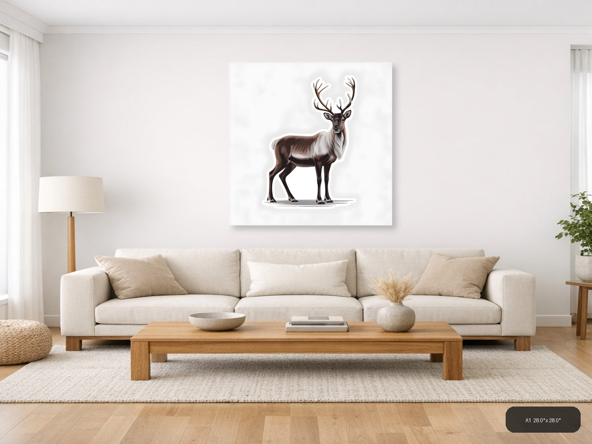 Minimalist Brown Deer with Antlers Wall Art — A1 / Living Room