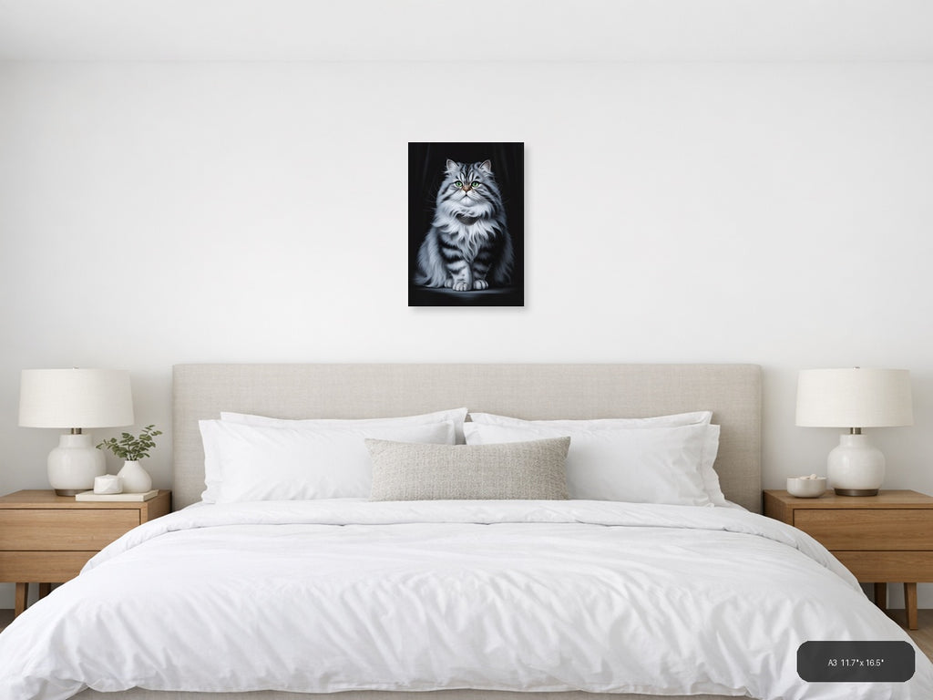 Majestic Grey Tabby Cat with Green Eyes Photography Wall Art — A3 / Bedroom