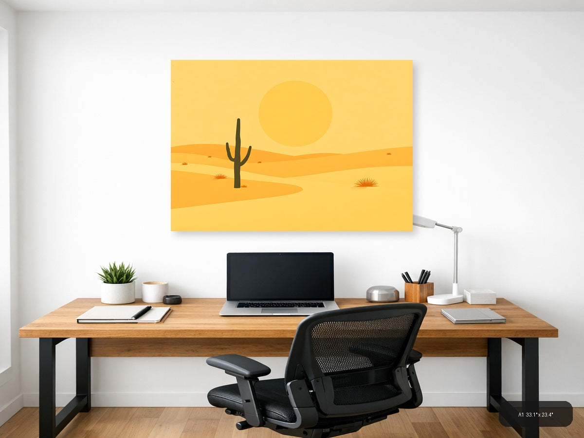 Vintage Desert Saguaro Cactus Sunset Landscape Wall Art — A1 / Office