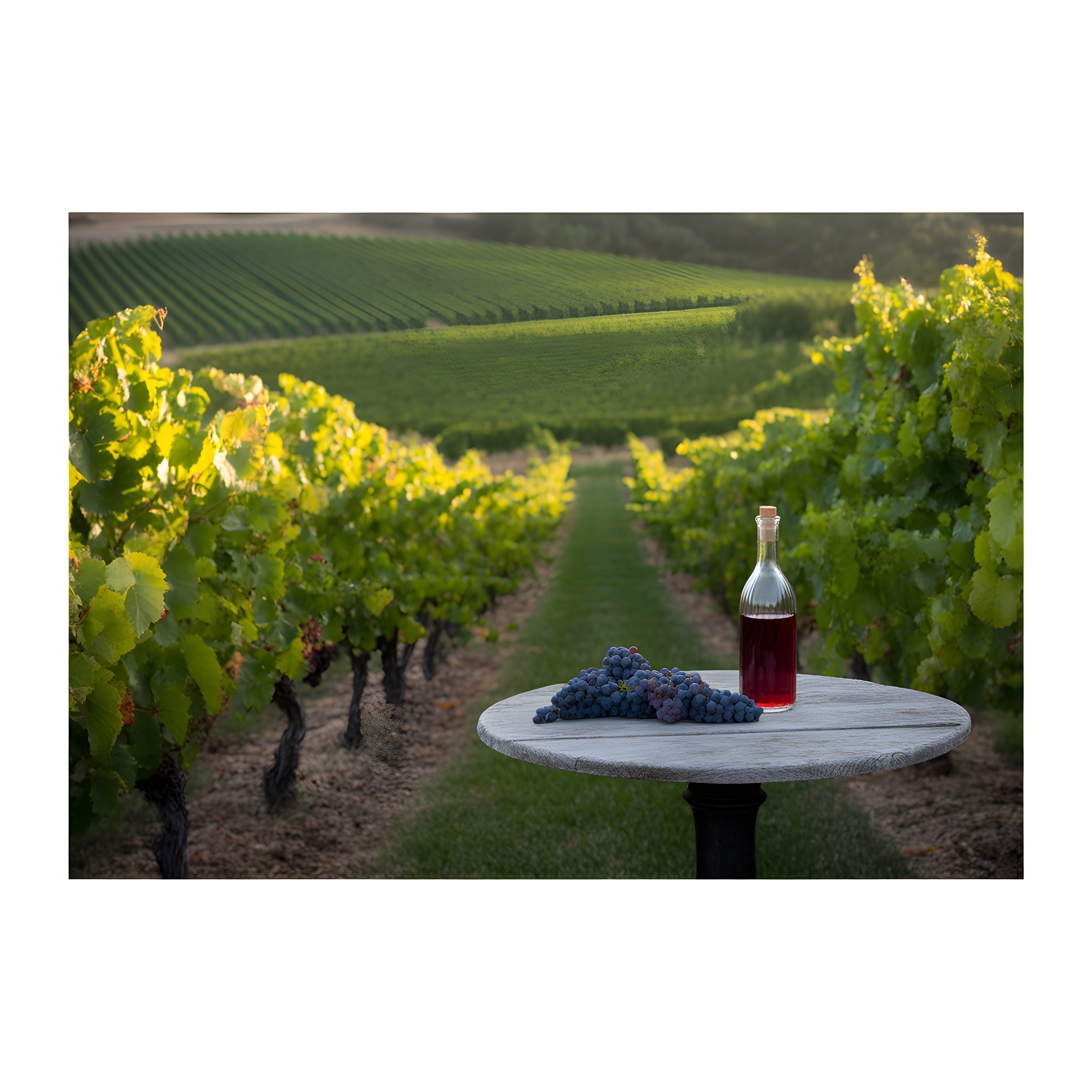 Vineyard Wine Bottle Grapes Minimalist Wall Art
