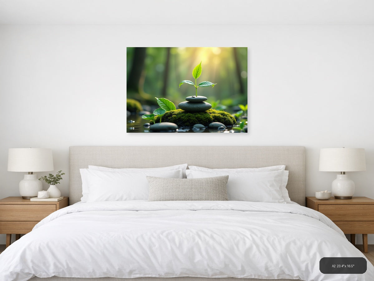 Young Plant on Stacked Stones Botanical Wall Art — A2 / Bedroom
