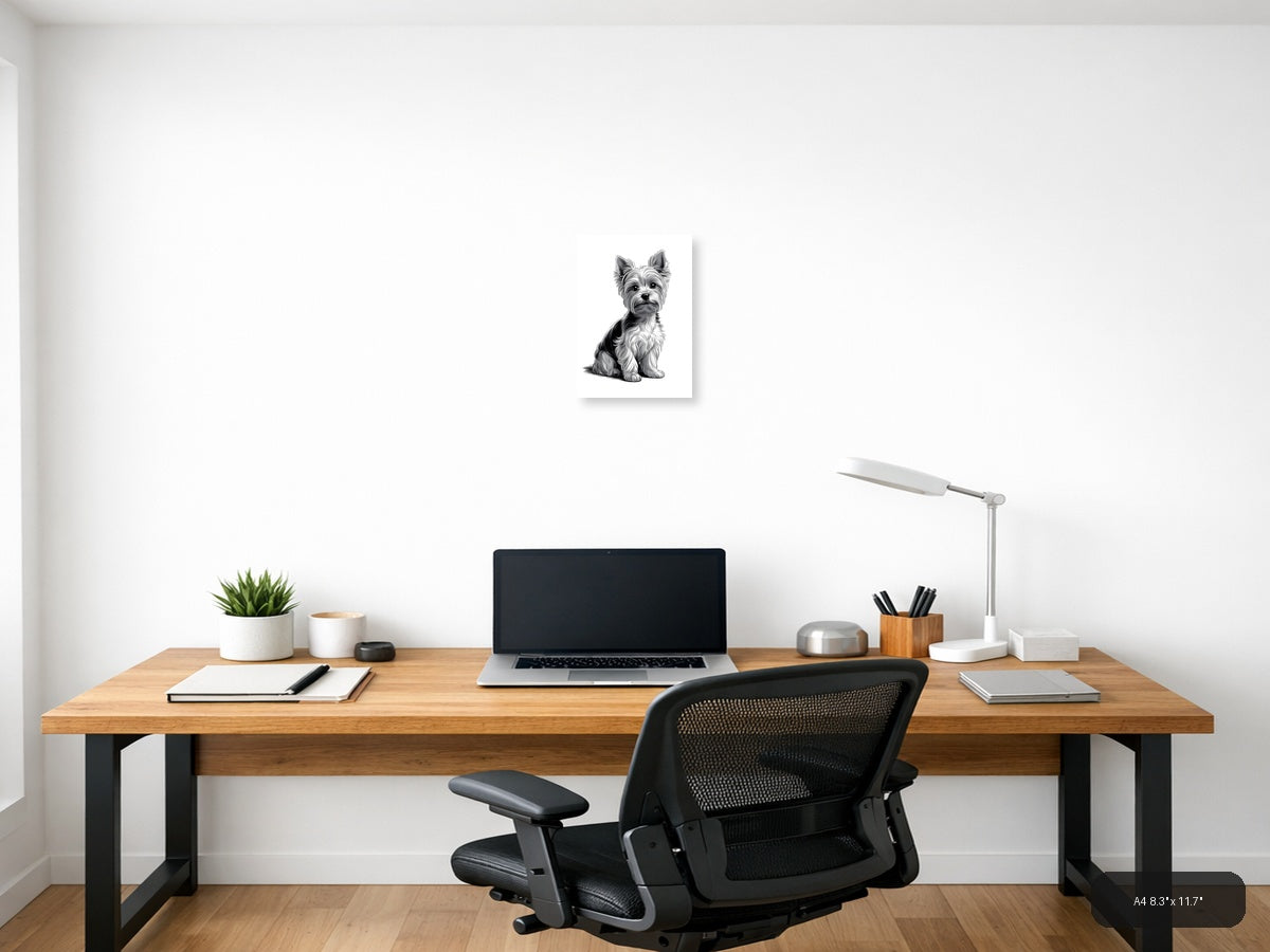 Fluffy Terrier Dog Portrait Minimalist Wall Art — A4 / Office