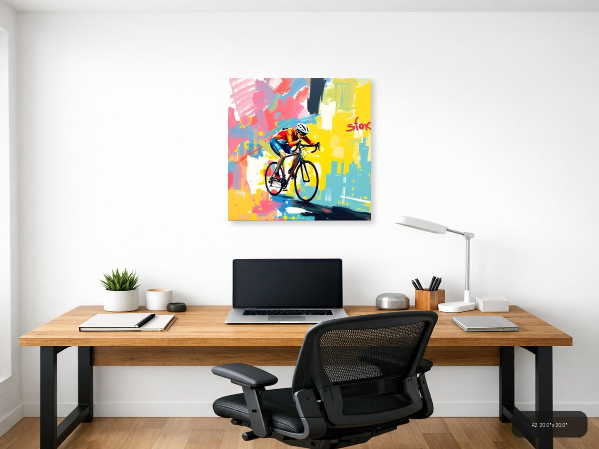 Colorful Cyclist Abstract Pop Art Wall Art — A2 / Office