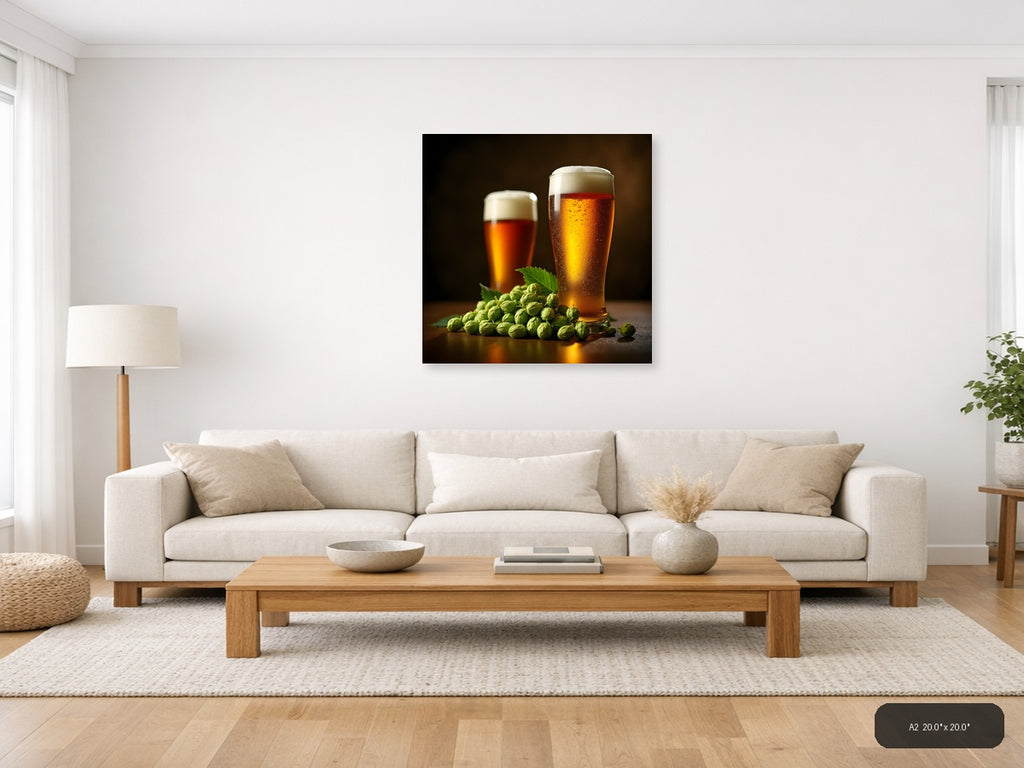 Beer and Hops Still Life Photography Wall Art — A2 / Living Room