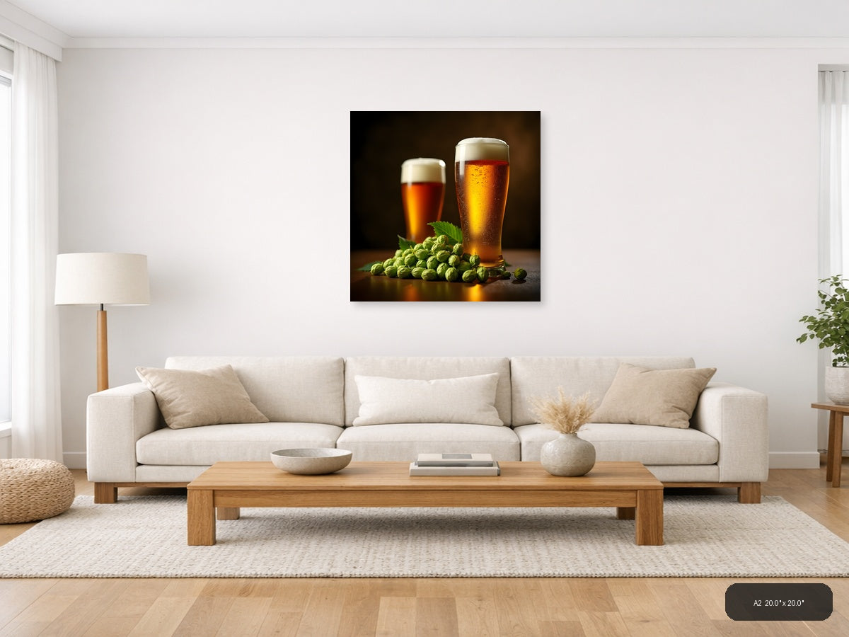 Beer and Hops Still Life Photography Wall Art — A2 / Living Room
