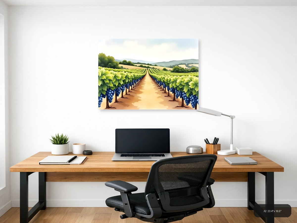 Vineyard Landscape Watercolor Wall Art — A2 / Office