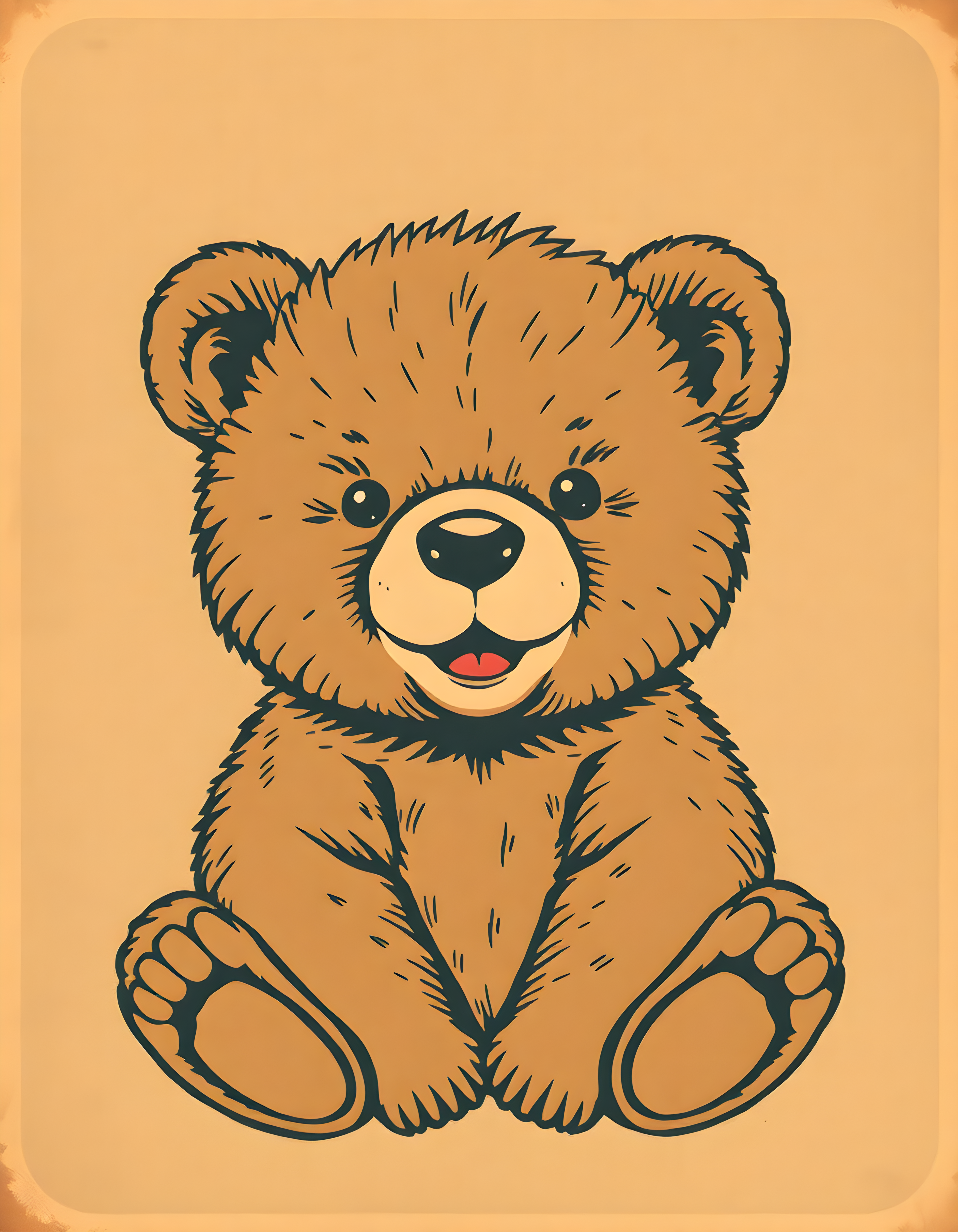 Cute Brown Teddy Bear Vintage Portrait Wall Art