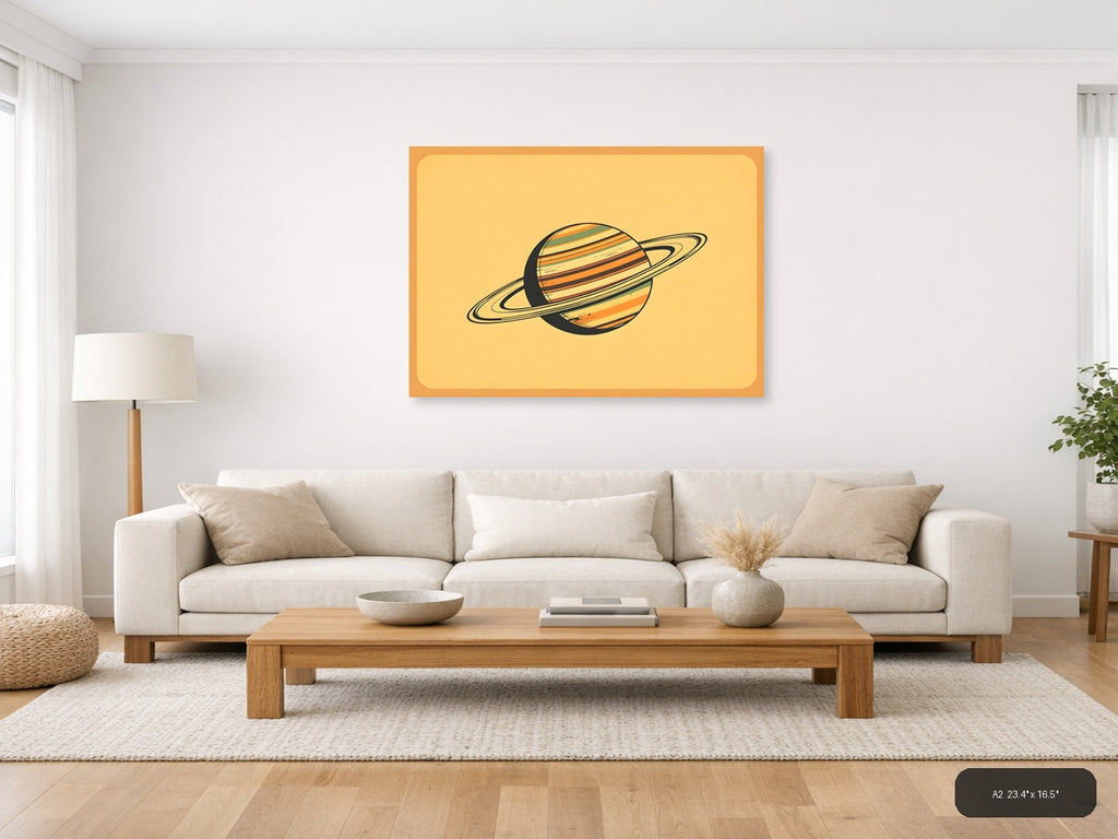 Vintage Saturn Planet with Rings Illustration Wall Art — A2 / Living Room