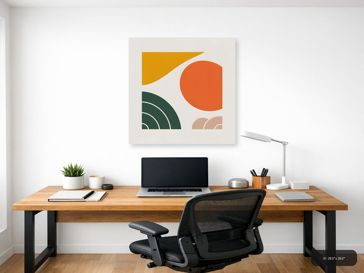 Minimalist Geometric Shapes Orange Green Gold Wall Art — A1 / Office