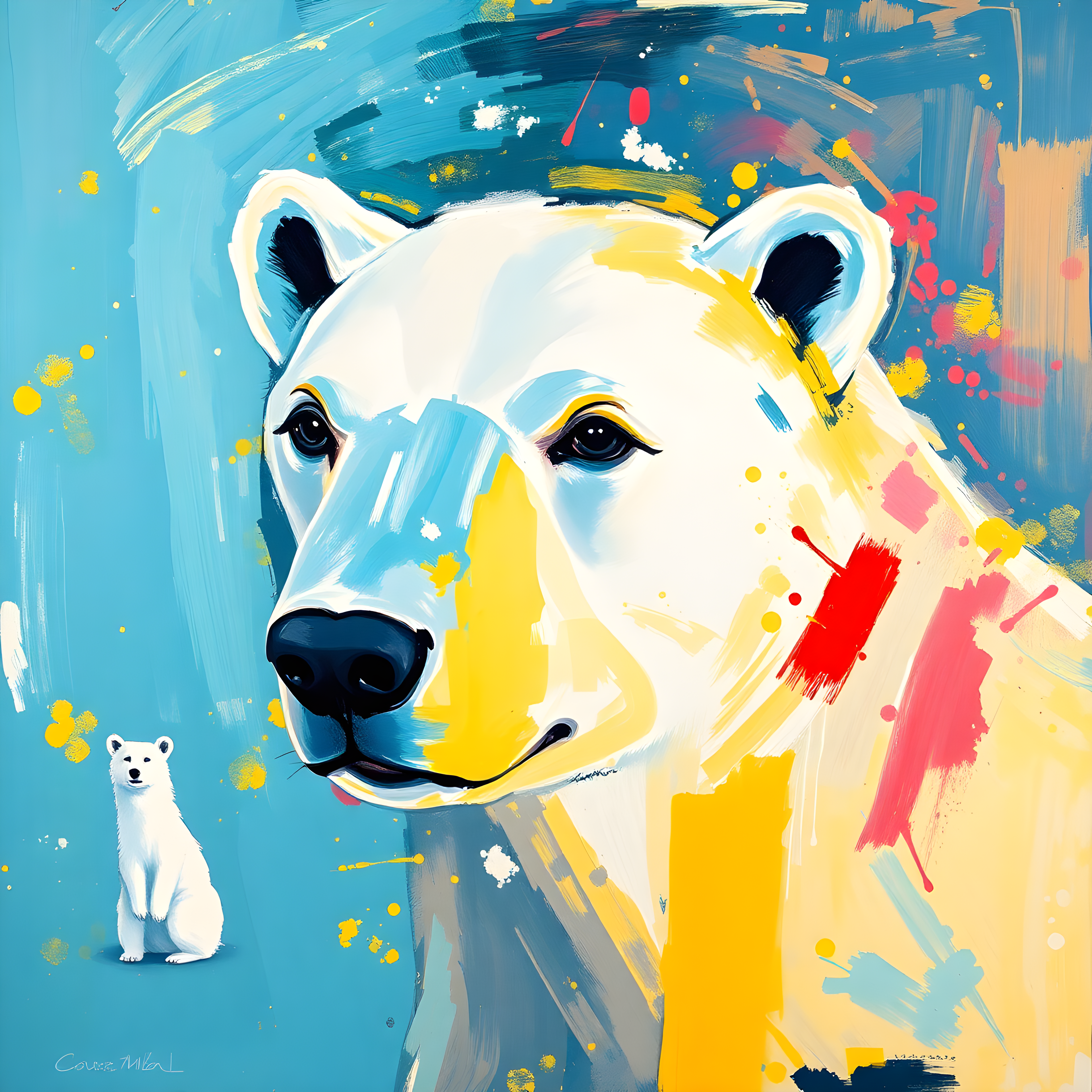 Abstract Polar Bear Portrait Vibrant Colorful Wall Art