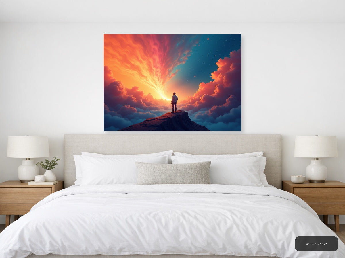 Sunset Sky Abstract Figure on Mountain Peak Wall Art — A1 / Bedroom