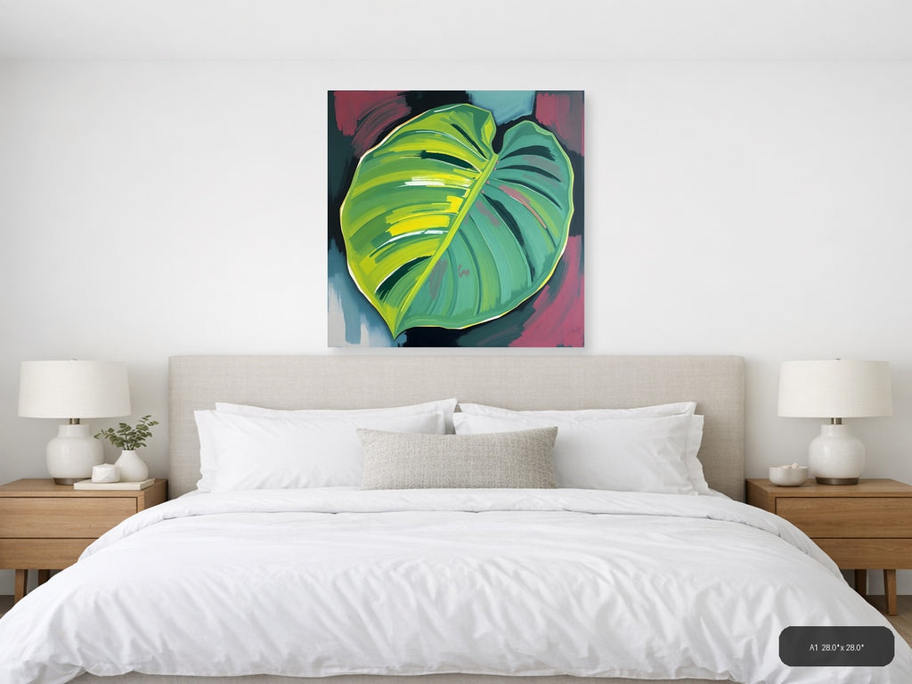 Abstract Green Leaf Modern Botanical Wall Art — A1 / Bedroom