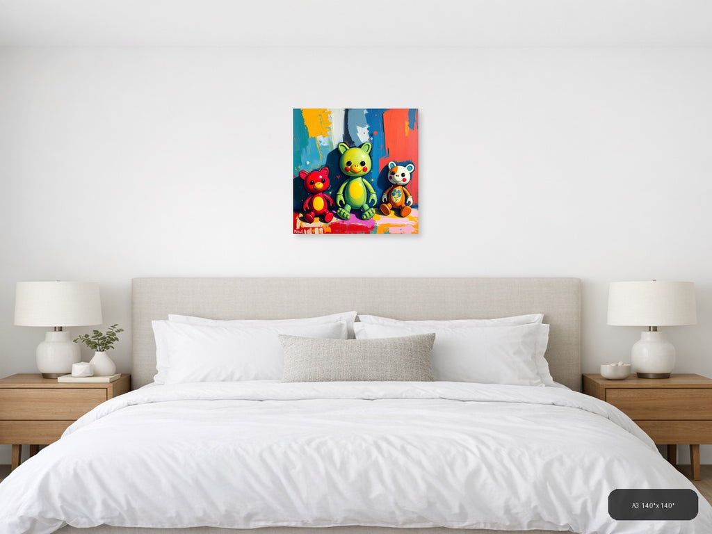Colorful Toy Bears Abstract Modern Wall Art — A3 / Bedroom