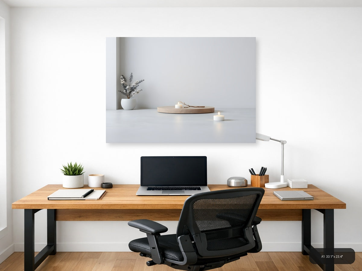 Minimalist Still Life with White Vase and Candles Wall Art — A1 / Office