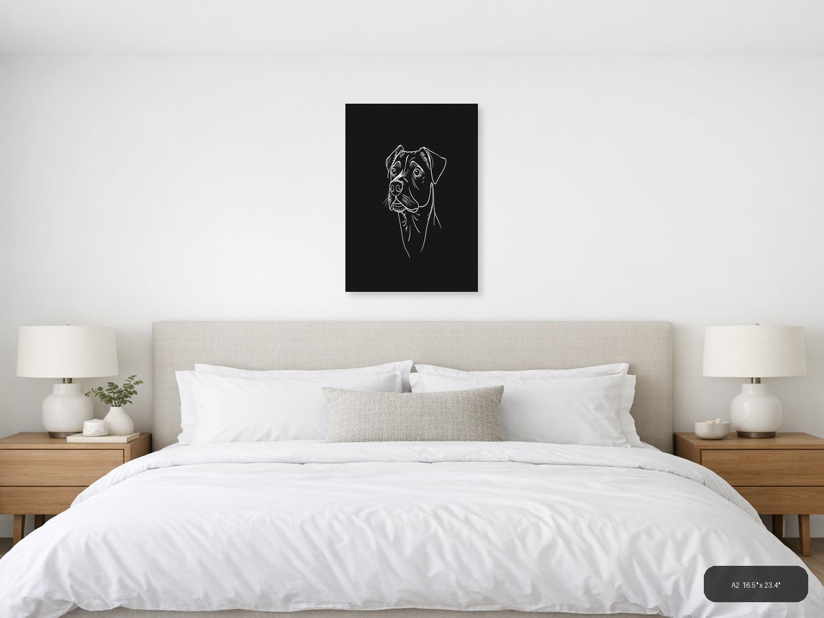 Boxer Dog Portrait Line Art Wall Art — A2 / Bedroom