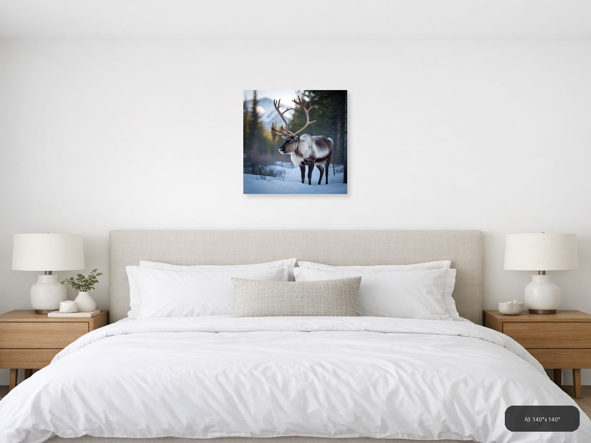 Majestic Reindeer in Snow Winter Forest Photography Wall Art — A3 / Bedroom