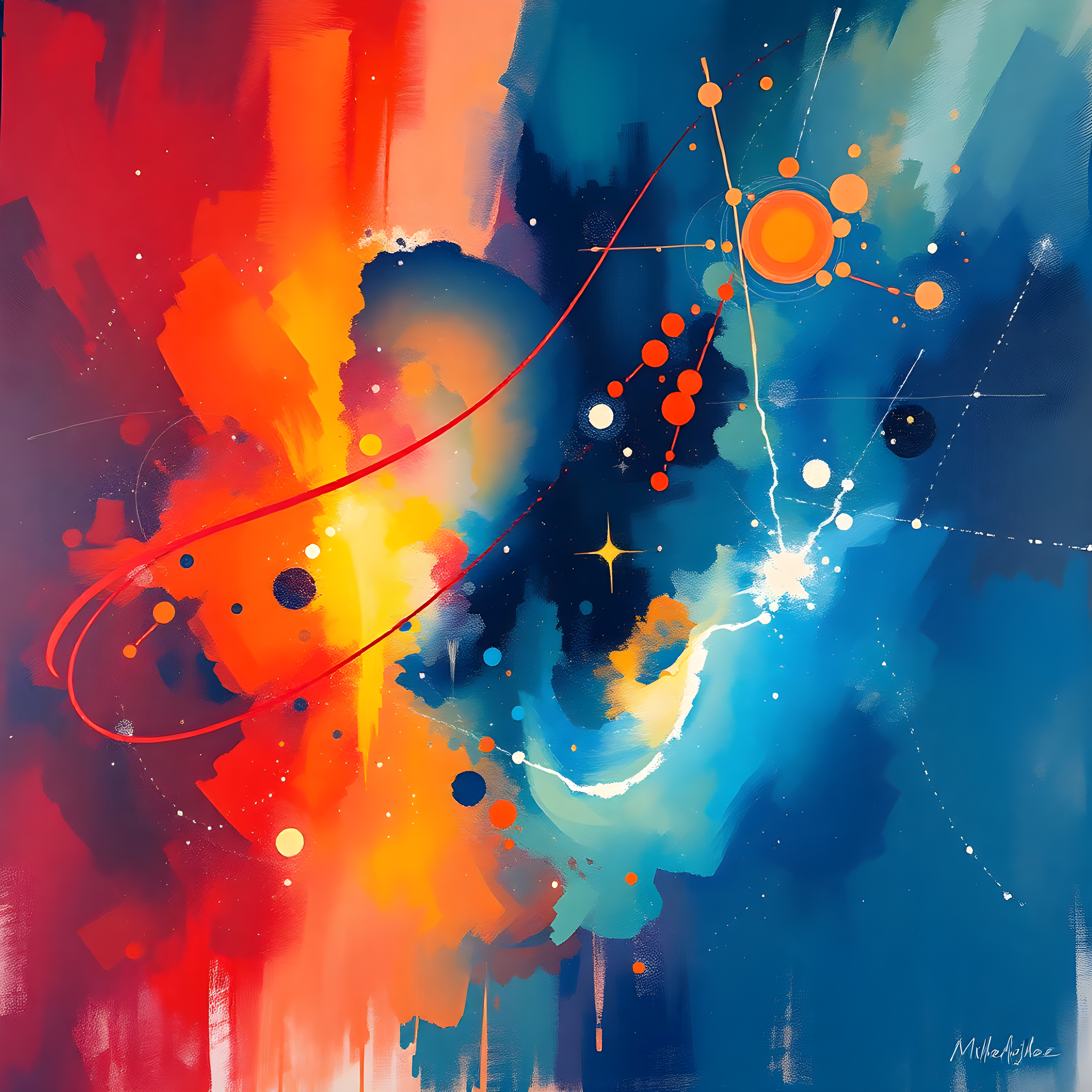 Abstract Cosmic Energy Orange Blue Wall Art
