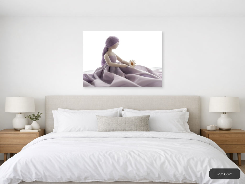 Purple-Haired Girl with Daisy Minimalist Wall Art — A2 / Bedroom