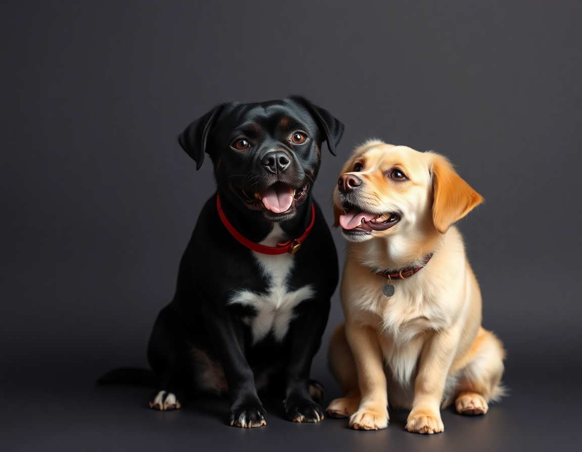 Two Happy Labradors Portrait on Gray | Minimalist Dog Wall Art