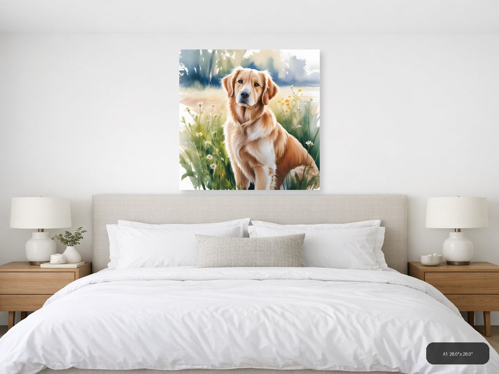 Golden Retriever in Wildflowers Watercolor Wall Art — A1 / Bedroom