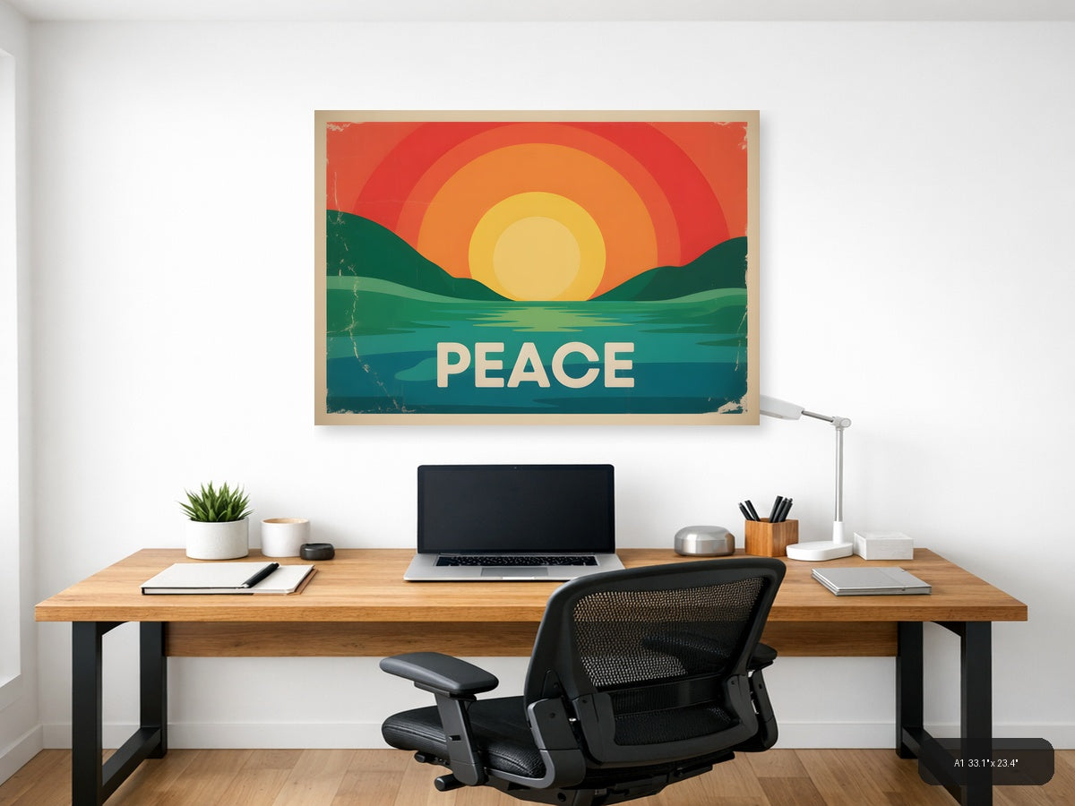 Vintage Sunset Over Water Peace Landscape Wall Art — A1 / Office
