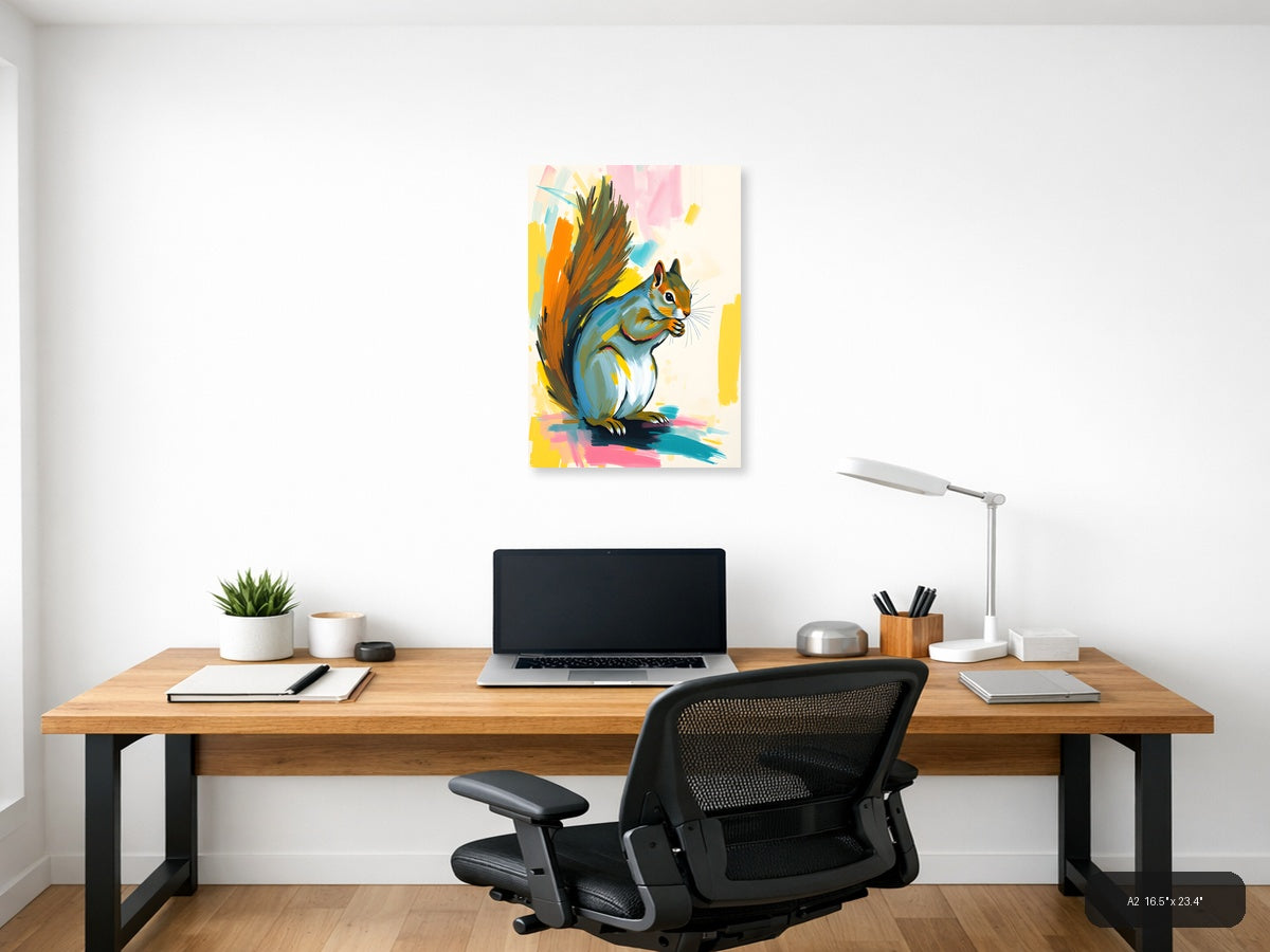 Colorful Abstract Squirrel Portrait Wall Art — A2 / Office