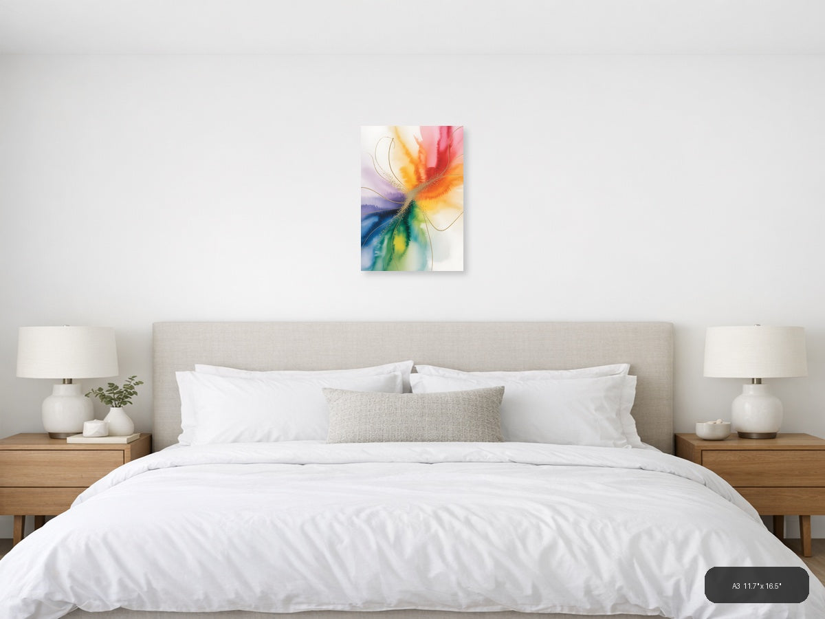 Rainbow Watercolor Flower Abstract Wall Art — A3 / Bedroom