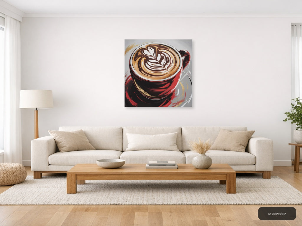 Red Coffee Cup Latte Art Abstract Wall Art — A2 / Living Room