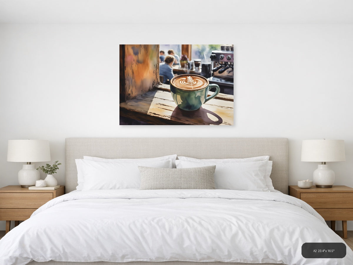 Latte Art Café Window - Watercolor Wall Art — A2 / Bedroom