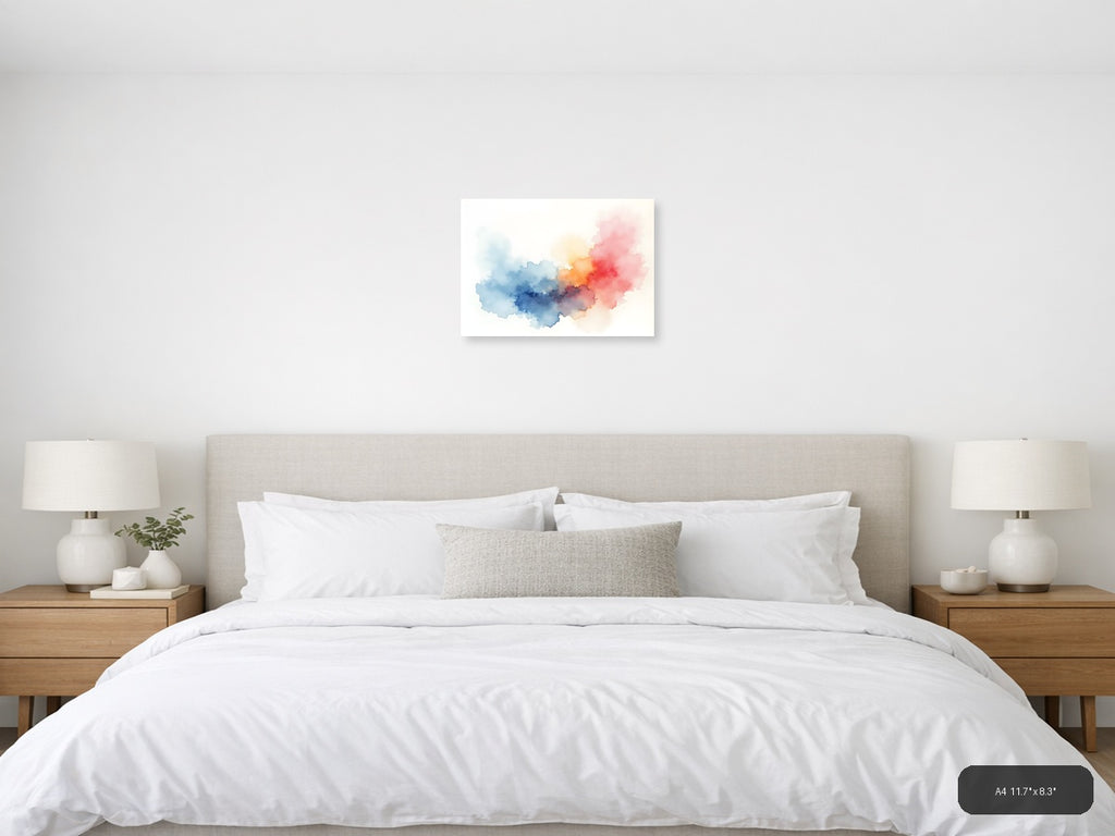 Abstract Watercolor Map China Blue Red Pink Wall Art — A4 / Bedroom