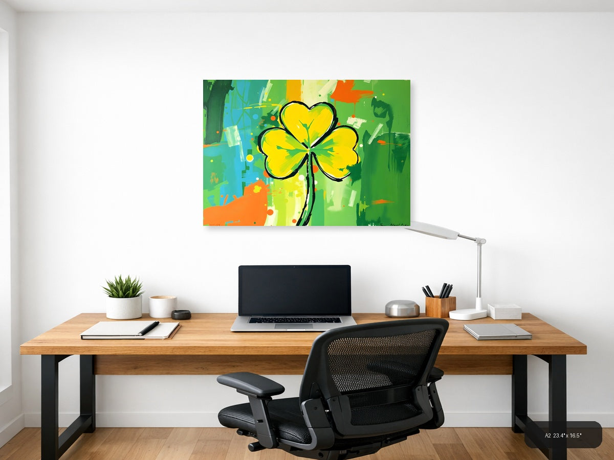 Yellow Four-Leaf Clover Abstract Flower Wall Art — A2 / Office