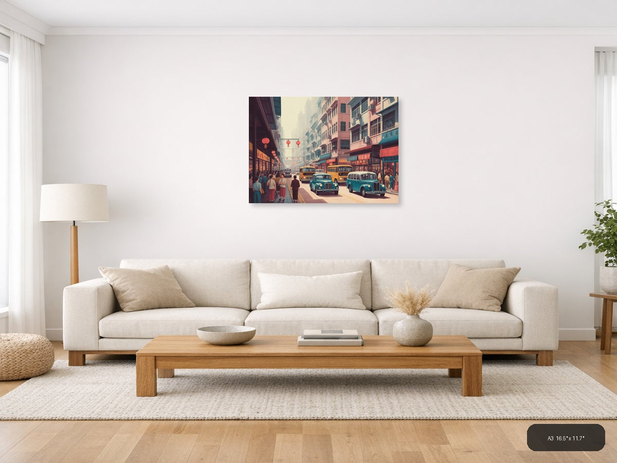 Hong Kong — Vintage (Landscape) Canvas Print | Vintage Wall Art | A4 A3 A2 A1 — A3 / Living Room