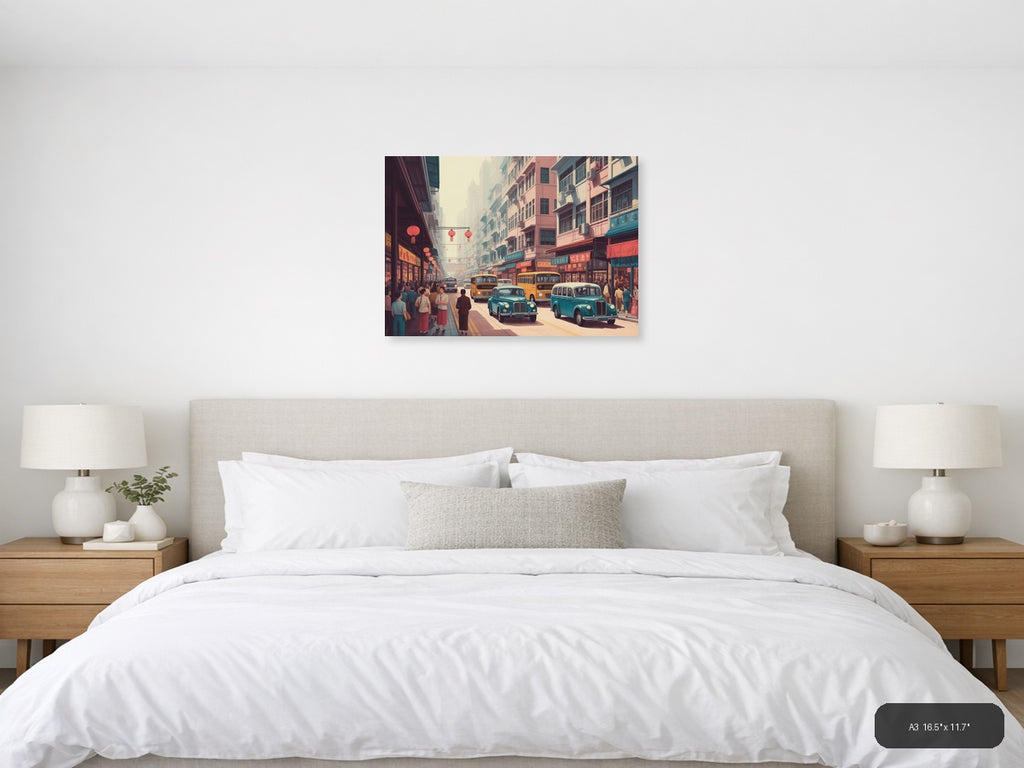 Hong Kong — Vintage (Landscape) Canvas Print | Vintage Wall Art | A4 A3 A2 A1 — A3 / Bedroom