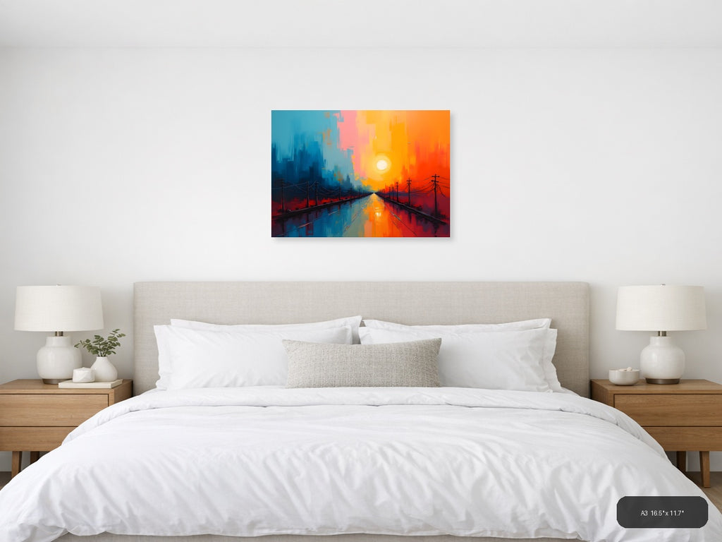 Abstract Sunset Highway with Power Lines Wall Art — A3 / Bedroom