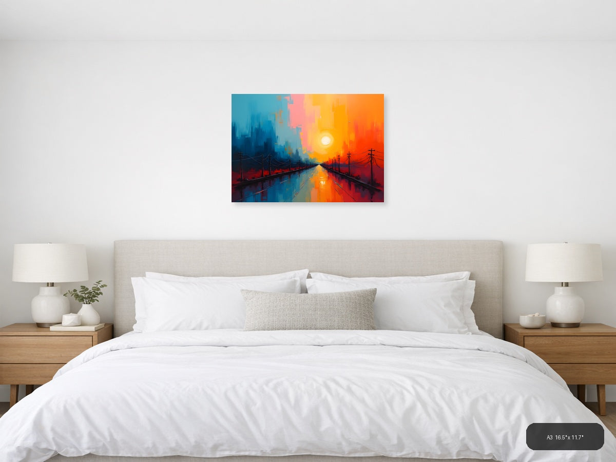 Abstract Sunset Highway with Power Lines Wall Art — A3 / Bedroom