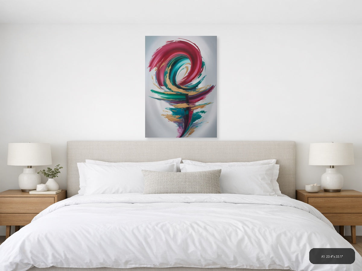 Abstract Spiral Flower in Pink & Teal - Modern Wall Art — A1 / Bedroom