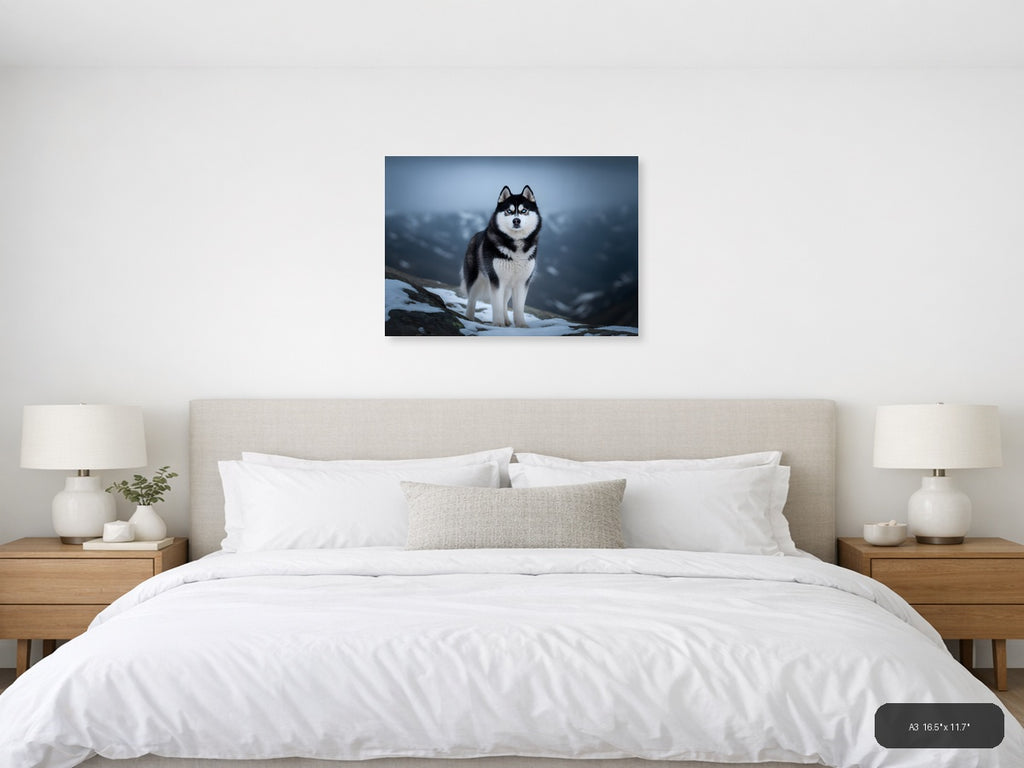 Husky in Mountain Snow Storm - Wildlife Photography Wall Art — A3 / Bedroom