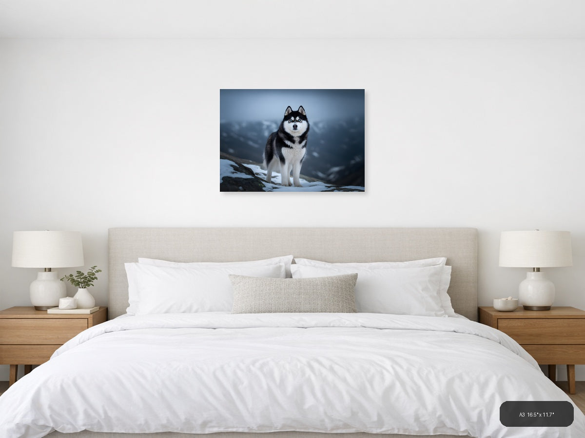 Husky in Mountain Snow Storm - Wildlife Photography Wall Art — A3 / Bedroom