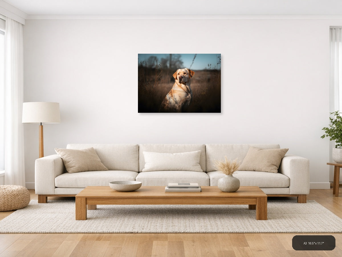 Golden Labrador in Field at Sunset - Photography Wall Art — A3 / Living Room