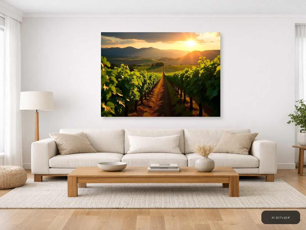 Vineyard Sunset Mountain Landscape Photography Wall Art — A1 / Living Room