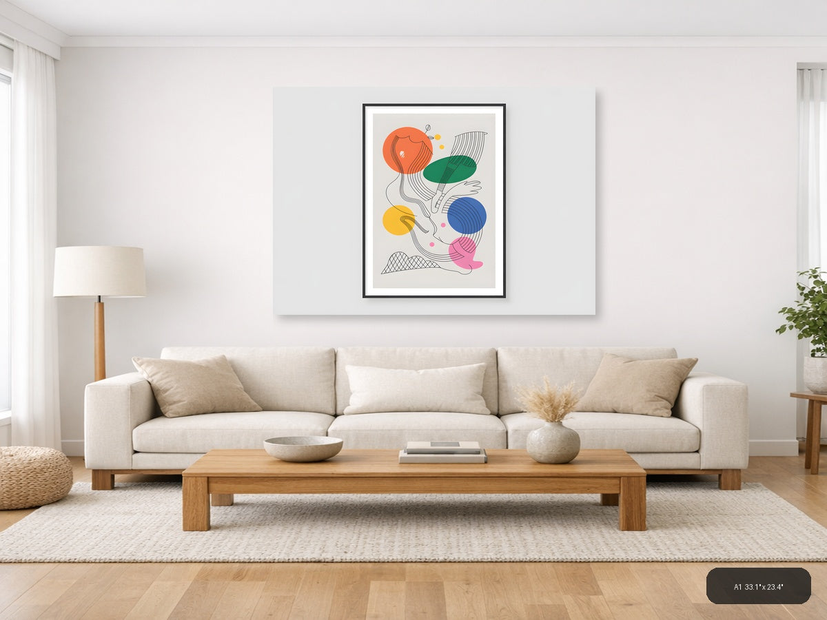Abstract Line Art with Colorful Geometric Shapes Wall Art — A1 / Living Room