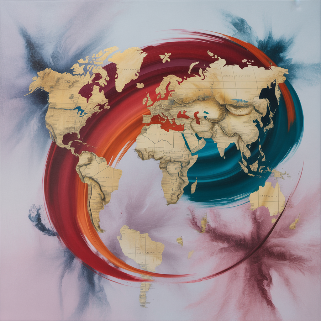 Abstract World Map with Red & Teal Flow Wall Art