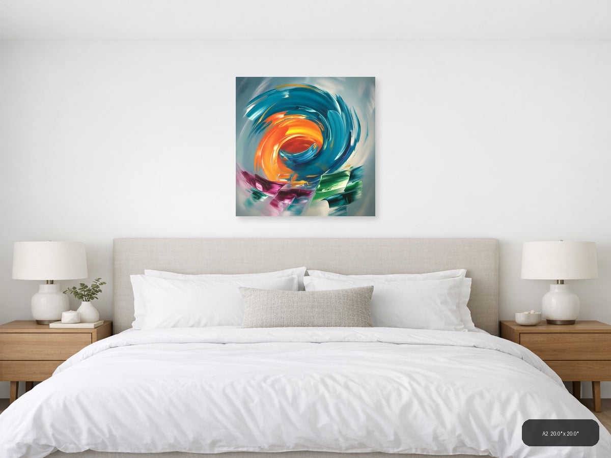 Vibrant Spiral Abstract Orange & Teal Canvas Wall Art — A2 / Bedroom