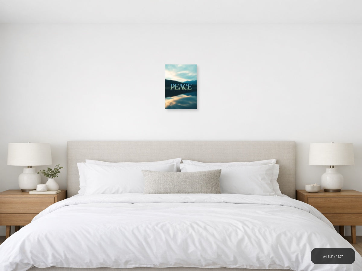 Peace Typography Mountain Lake Landscape Wall Art — A4 / Bedroom