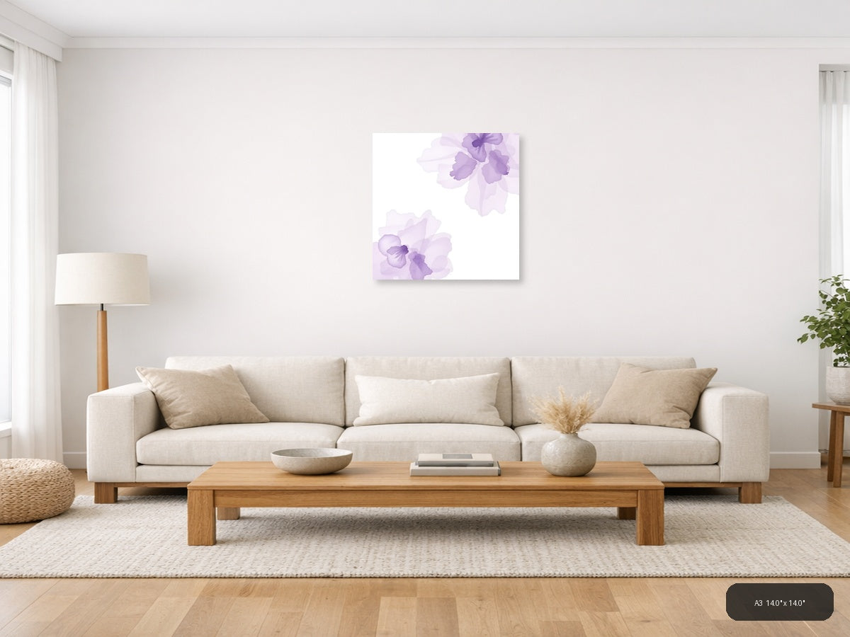 Purple Watercolor Orchids Floral Square Wall Art — A3 / Living Room