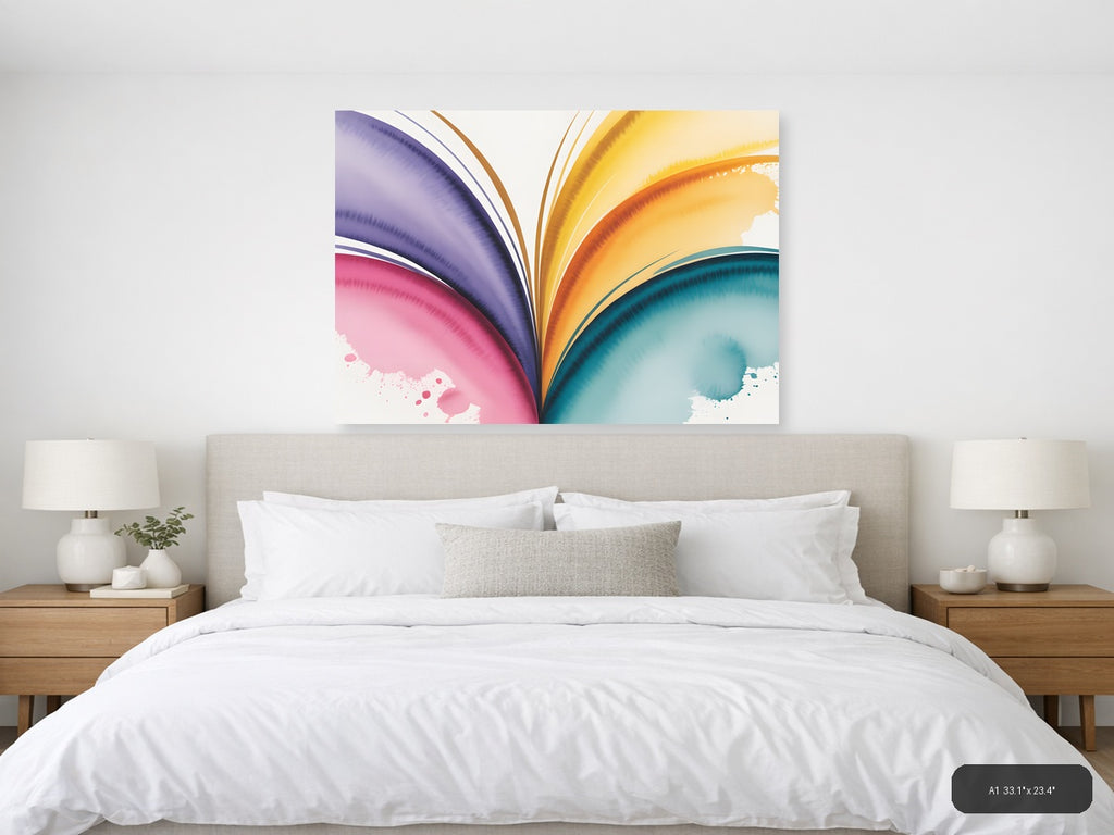 Colorful Rainbow Wave Watercolor Abstract Wall Art — A1 / Bedroom