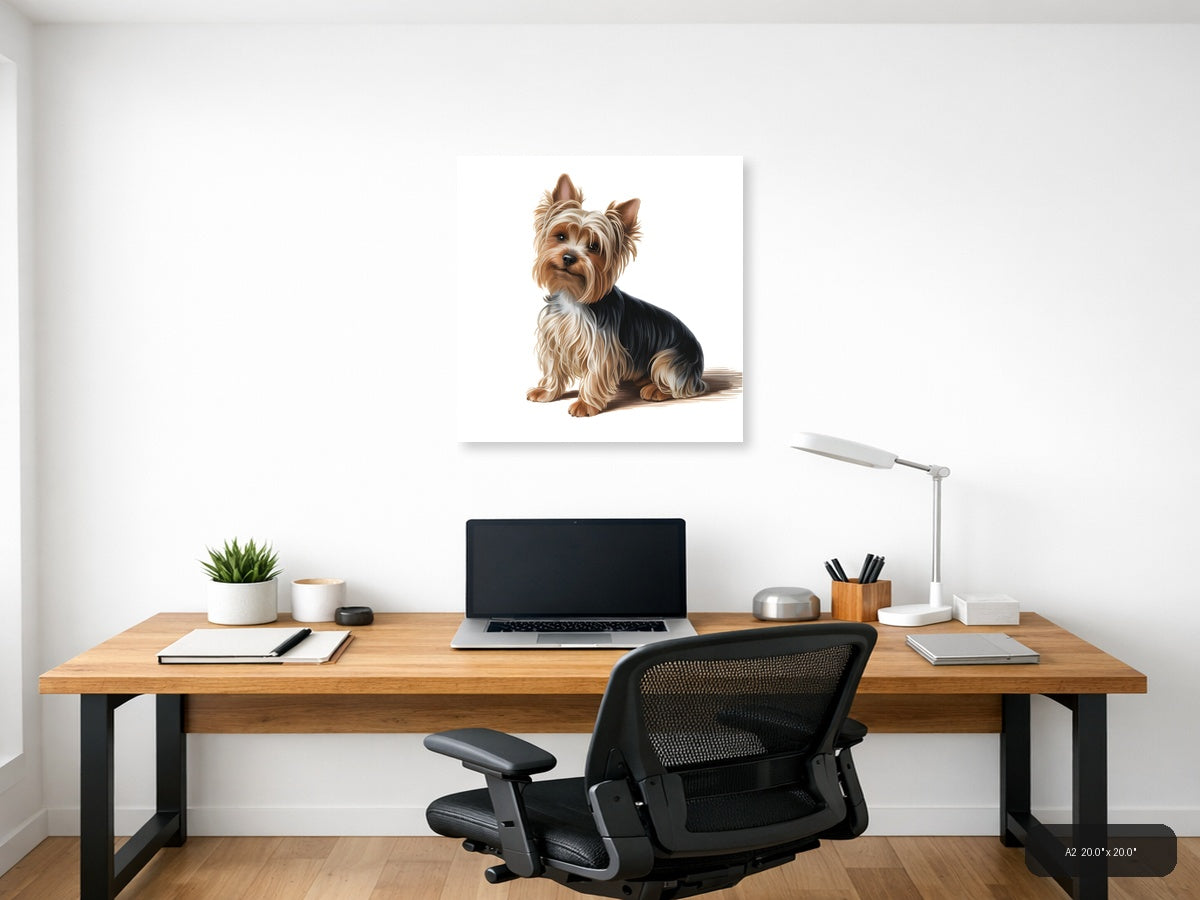 Yorkie Portrait: Tan and Black Terrier Minimalist Wall Art — A2 / Office